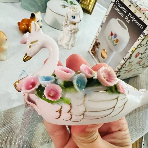 Other - Vintage Floral Swan Ceramic Dish
